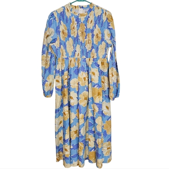 JessaKae Fallen Willow Floral Smocked Midi Cottagecore Peasent Long Sleeve Dress - Picture 1 of 12